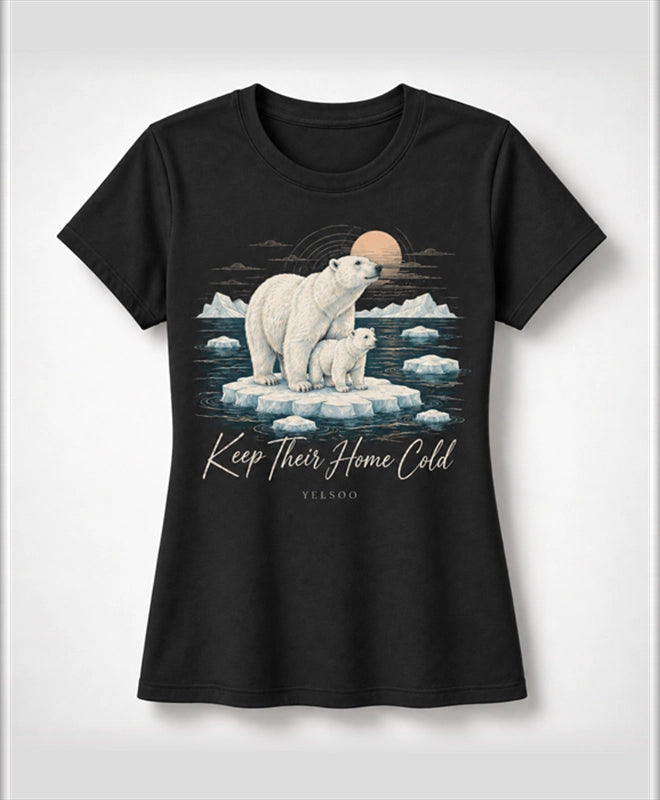 YELSOO women's Keep Their Home Cold Polar Bear Graphic Tee in Black — main product view