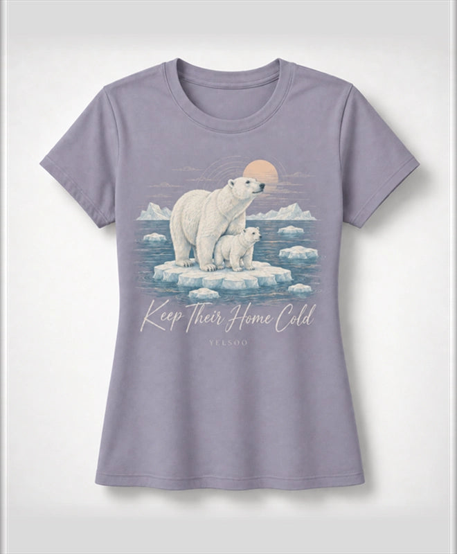YELSOO women's Keep Their Home Cold Polar Bear Graphic Tee in Dusty Purple — main product view