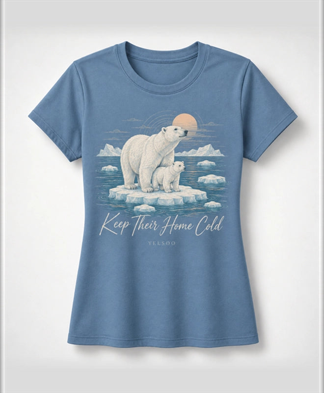 YELSOO women's Keep Their Home Cold Polar Bear Graphic Tee in Mist Blue — main product view