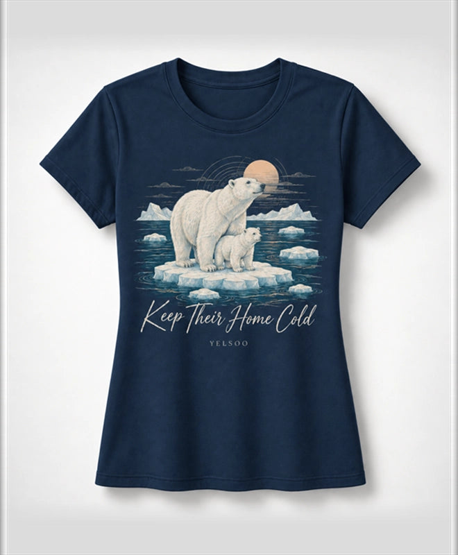 YELSOO women's Keep Their Home Cold Polar Bear Graphic Tee in Navy — main product view