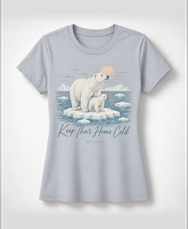 YELSOO women's Keep Their Home Cold Polar Bear Graphic Tee in Silver Gray — main product view