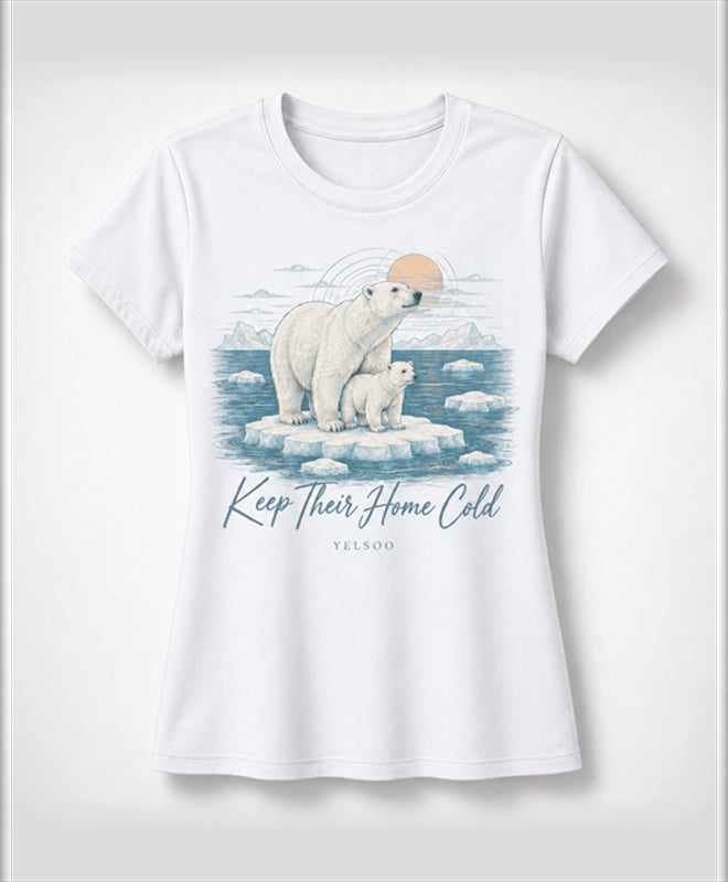 YELSOO women's Keep Their Home Cold Polar Bear Graphic Tee in White — main product view