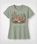 YELSOO women's Keep Them Wild Fox Graphic Tee in Sage Green — main product view