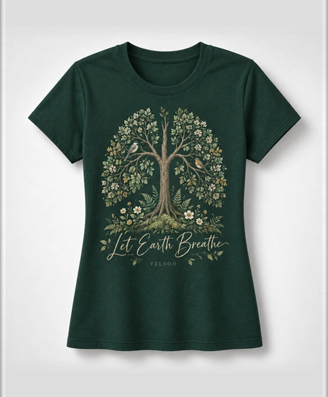 YELSOO women's Let Earth Breathe Forest Graphic Tee in Forest Green — main product view