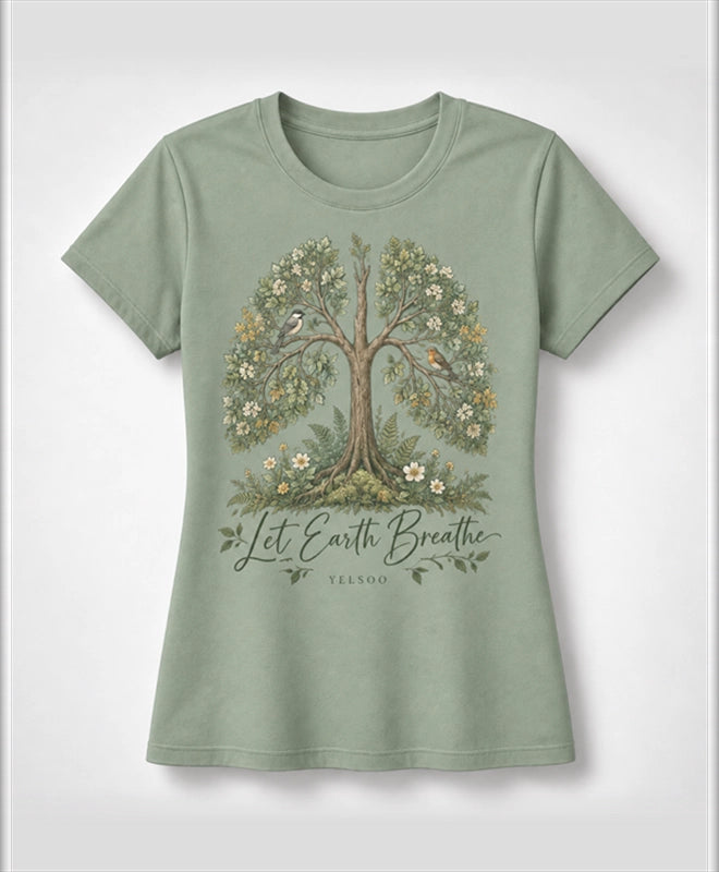 YELSOO women's Let Earth Breathe Forest Graphic Tee in Sage Green — main product view