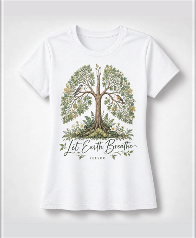 YELSOO women's Let Earth Breathe Forest Graphic Tee in White — main product view