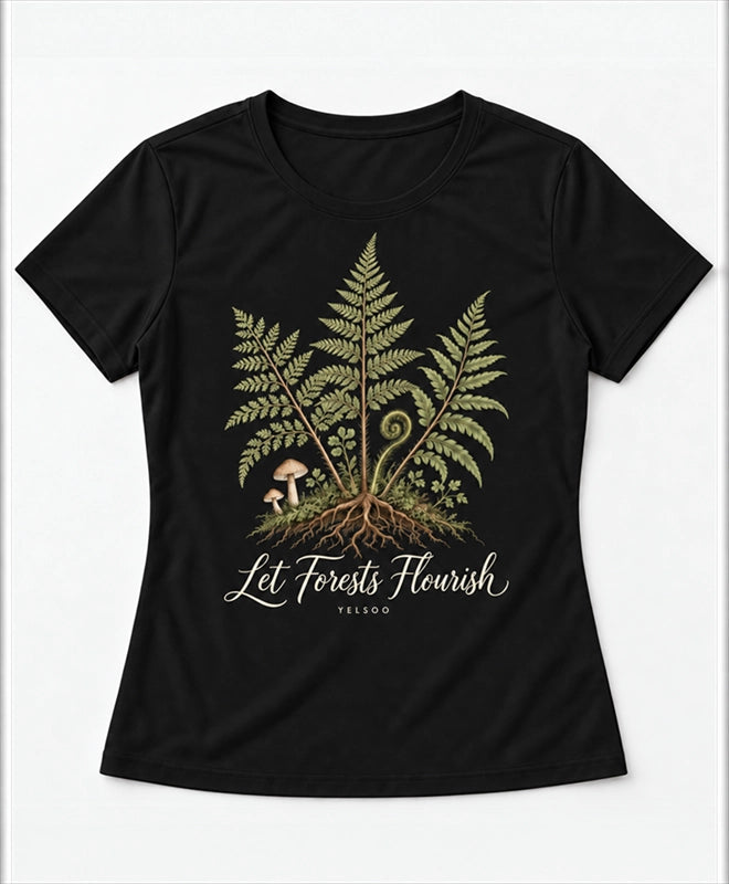 YELSOO women's Let Forests Flourish Fern Graphic Tee in Black — main product view