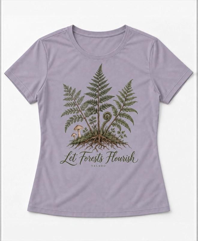 YELSOO women's Let Forests Flourish Fern Graphic Tee in Dusty Lilac — main product view