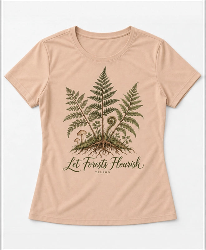 YELSOO women's Let Forests Flourish Fern Graphic Tee in Misty Apricot — main product view