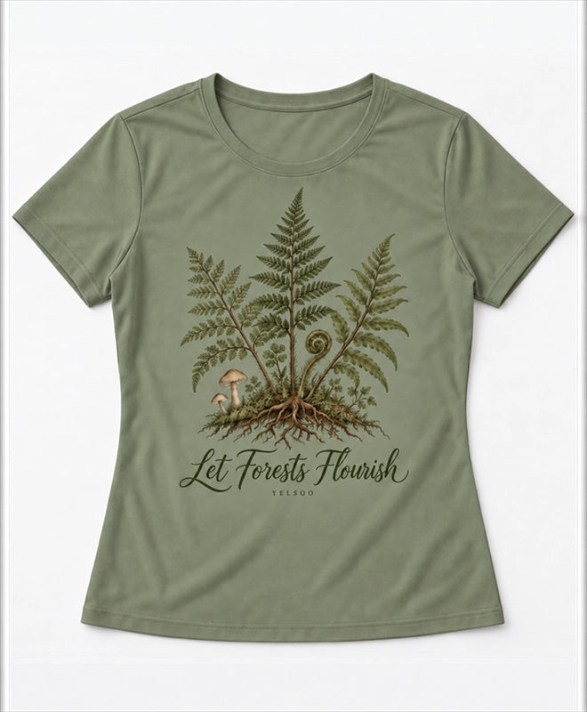 YELSOO women's Let Forests Flourish Fern Graphic Tee in Moss Green — main product view