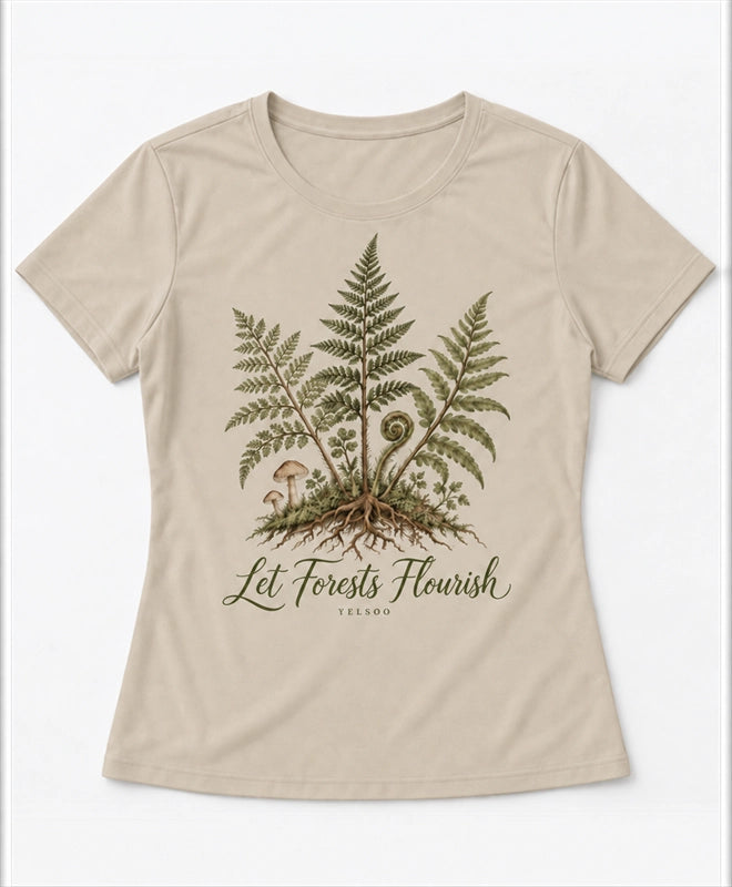 YELSOO women's Let Forests Flourish Fern Graphic Tee in Oatmeal — main product view