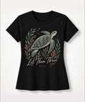 YELSOO women's Let Them Thrive Sea Turtle Graphic Tee in Black — main product view