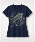 YELSOO women's Let Them Thrive Sea Turtle Graphic Tee in Navy — main product view