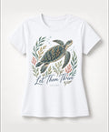 YELSOO women's Let Them Thrive Sea Turtle Graphic Tee in White — main product view