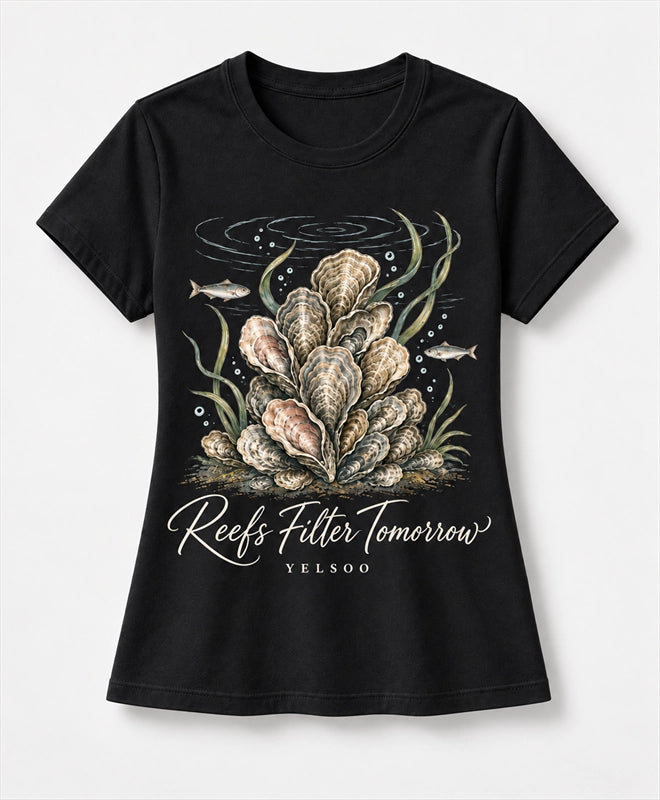 YELSOO women's Reefs Filter Tomorrow Oyster Reef Graphic Tee in Black — main product view