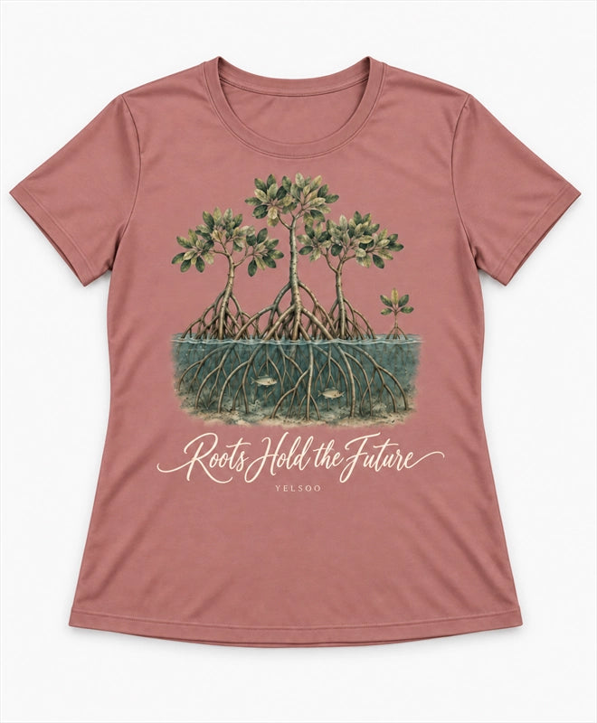 YELSOO women's Roots Hold the Future Mangrove Graphic Tee in Clay Rose — main product view