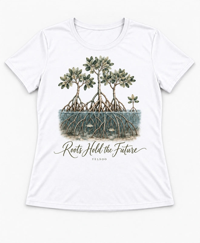 YELSOO women's Roots Hold the Future Mangrove Graphic Tee in White — main product view