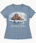 YELSOO women's Save the Ice Below Walrus Graphic Tee in Ice Rock Blue — main product view