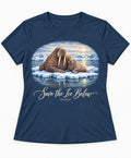 YELSOO women's Save the Ice Below Walrus Graphic Tee in Midnight Blue — main product view