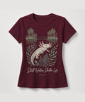 YELSOO women's Still Waters Shelter Life Axolotl Graphic Tee in Burgundy — main product view