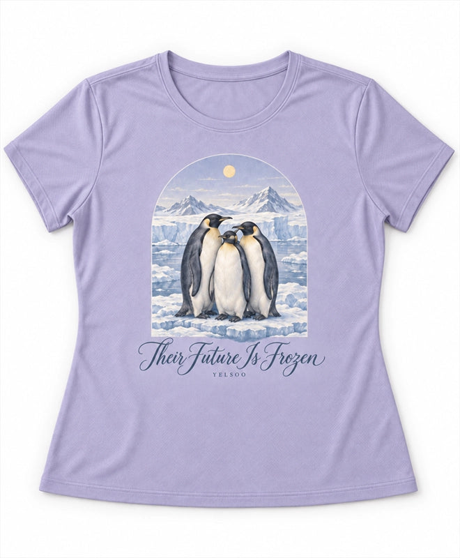 YELSOO women's Their Future is Frozen Emperor Penguin Graphic Tee in Glacier Lilac — main product view
