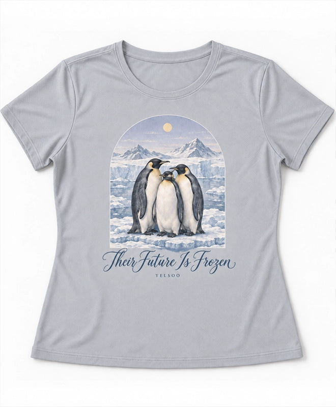 YELSOO women's Their Future is Frozen Emperor Penguin Graphic Tee in Silver Gray — main product view