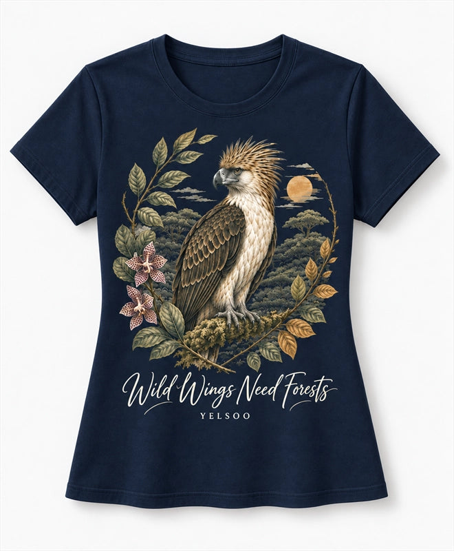 YELSOO women's Wild Wings Need Forests Philippine Eagle Graphic Tee in Navy — main product view
