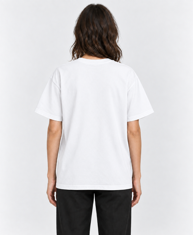 YELSOO Essential Crewneck Tee — White — women's model, back view