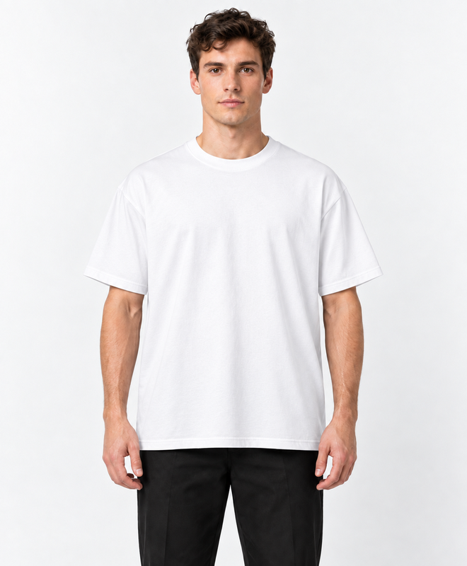 YELSOO Essential Crewneck Tee — White — men's model, front view