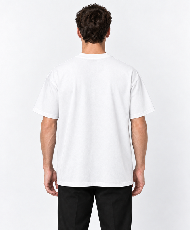 YELSOO Essential Crewneck Tee — White — men's model, back view