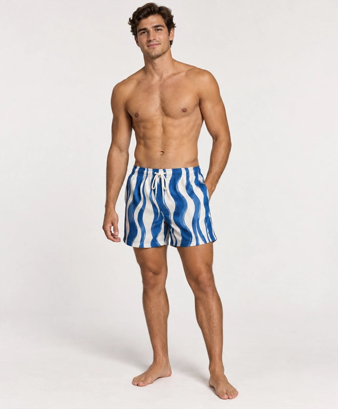 YELSOO men's Aegean Tide Stripes Mesh Shorts — front model view