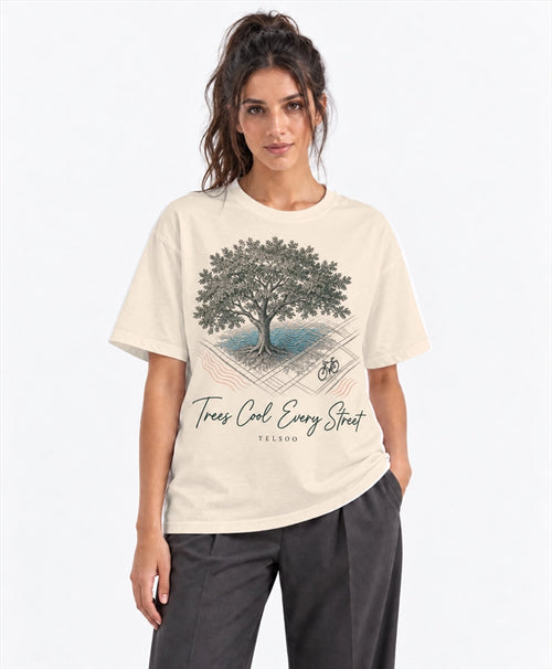 YELSOO men's Big & Tall Trees Cool Every Street Graphic Tee in Sand — front model view