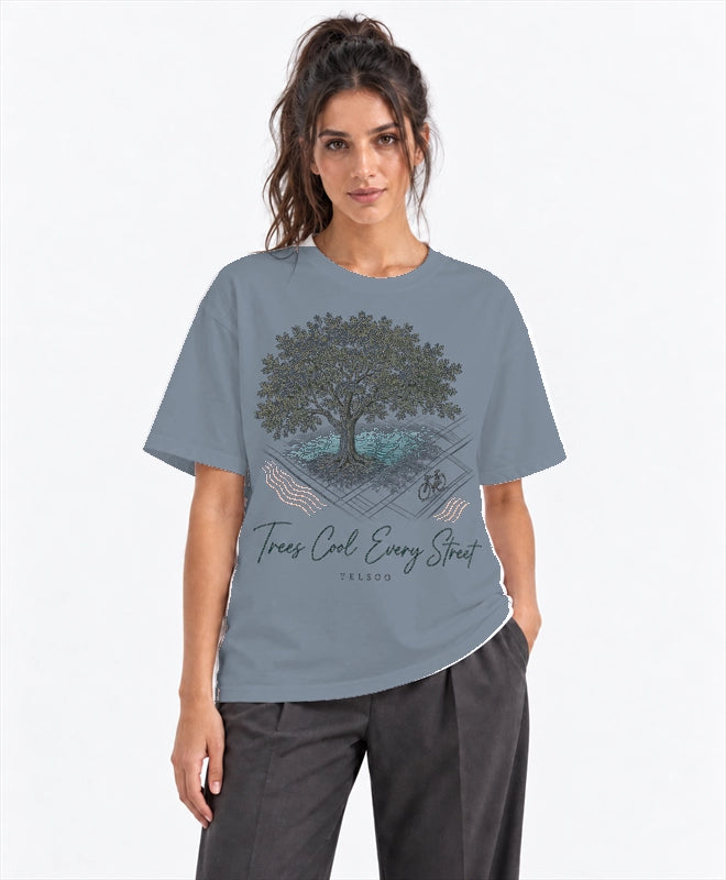 YELSOO men's Big & Tall Trees Cool Every Street Graphic Tee in Slate Blue — front model view