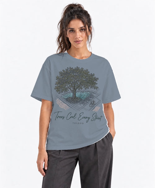 YELSOO men's Big & Tall Trees Cool Every Street Graphic Tee in Slate Blue — front model view