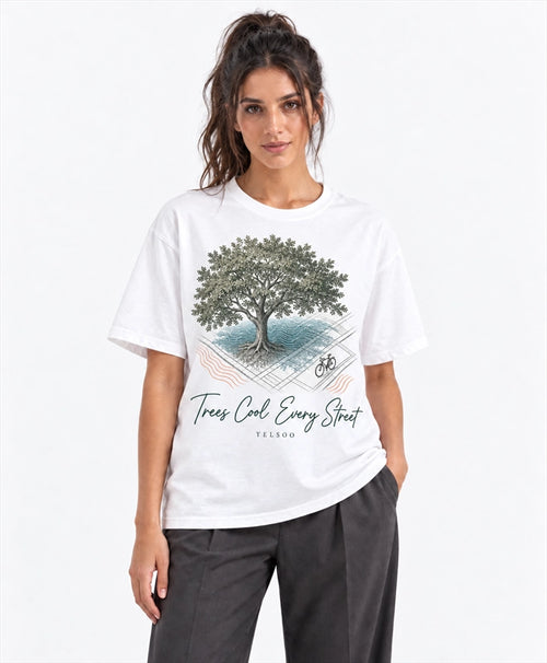 YELSOO men's Big & Tall Trees Cool Every Street Graphic Tee in White — front model view
