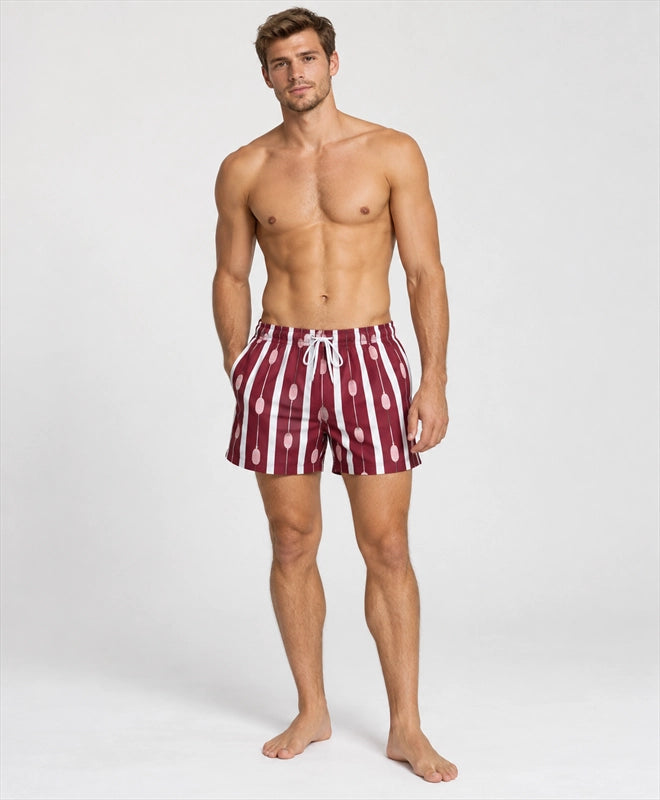 YELSOO men's Burgundy Buoy Stripes Mesh Shorts — front model view