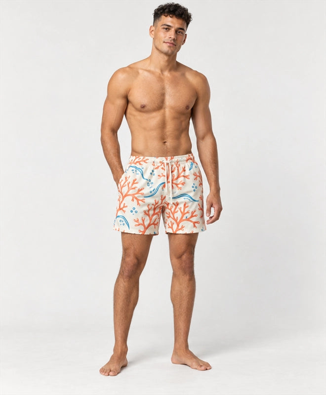 YELSOO men's Coral Reef Lines Mesh Shorts — front model view