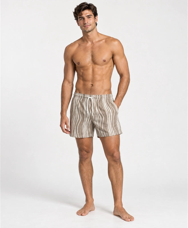 YELSOO men's Driftwood Stripes Mesh Shorts — front model view