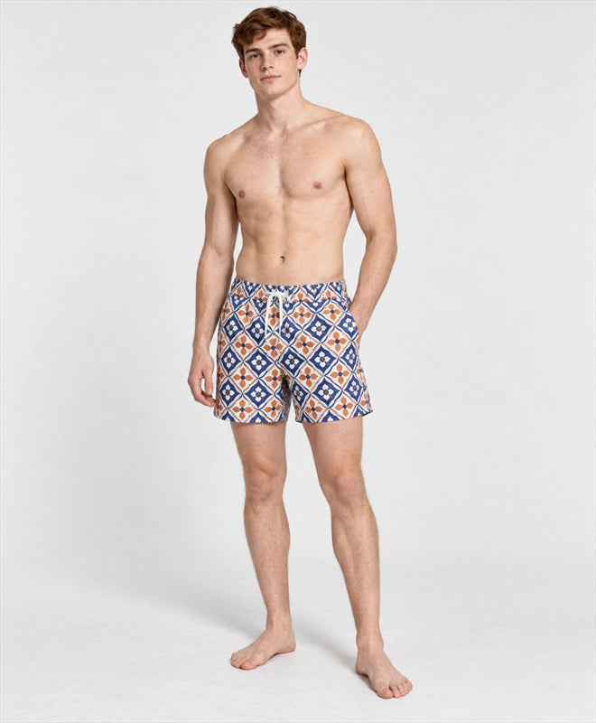 YELSOO men's Mediterranean Mosaic Mesh Shorts — front model view