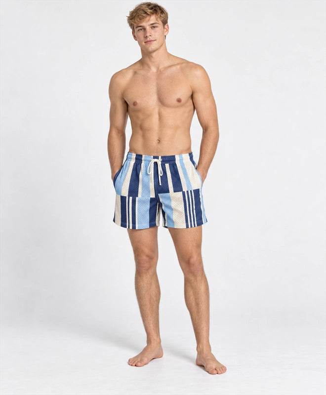 YELSOO men's Sailcloth Stripes Mesh Shorts — front model view