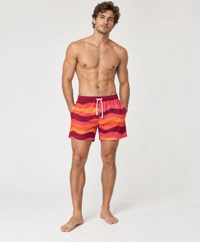 YELSOO men's Sunset Ripples Mesh Shorts — front model view