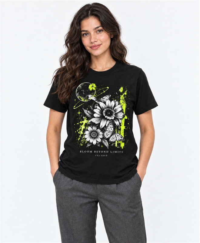 Bloom Beyond Limits Graphic Tee — women's model, front view