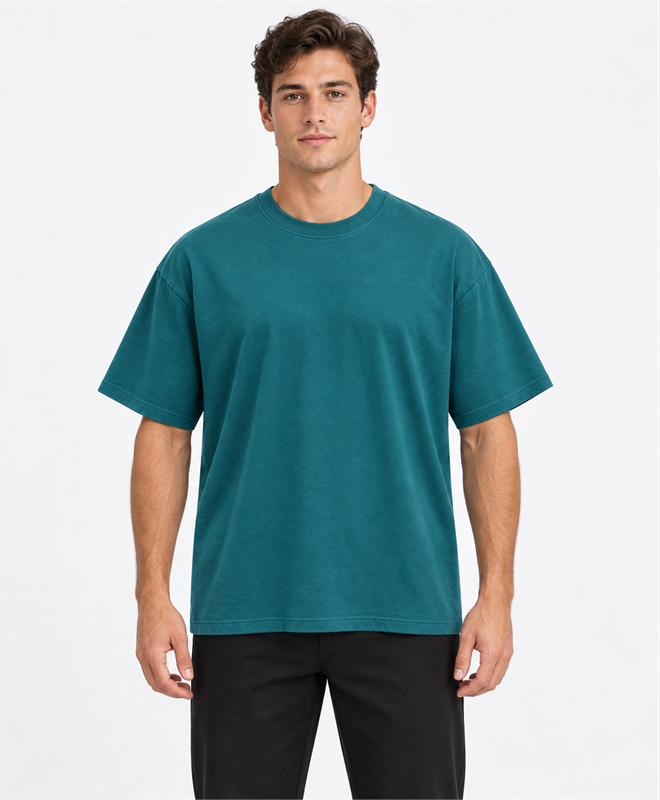 YELSOO Essential Crewneck Tee — Transformative Teal — men's model, front view