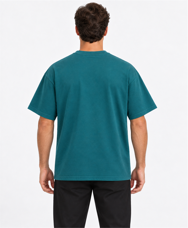 YELSOO Essential Crewneck Tee — Transformative Teal — men's model, back view