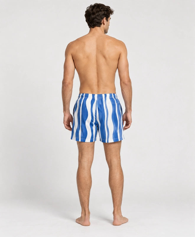 YELSOO men's Aegean Tide Stripes Mesh Shorts — back model view