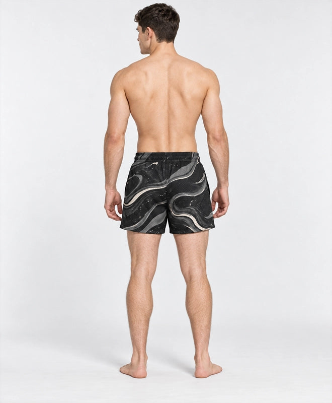 YELSOO men's Black Sand Current Mesh Shorts — back model view