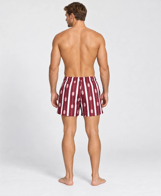 YELSOO men's Burgundy Buoy Stripes Mesh Shorts — back model view
