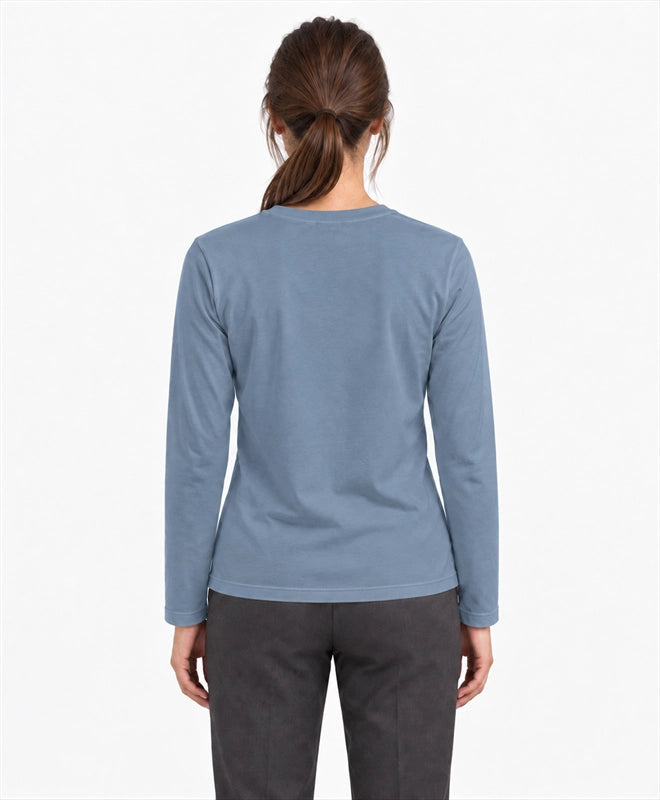 YELSOO men's Cold Rivers Carry Life Atlantic Salmon Long Sleeve Fishing Shirt in Slate Blue — back model view