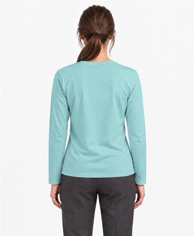 YELSOO men's Cold Rivers Carry Life Atlantic Salmon Long Sleeve Fishing Shirt in Soft Teal — back model view