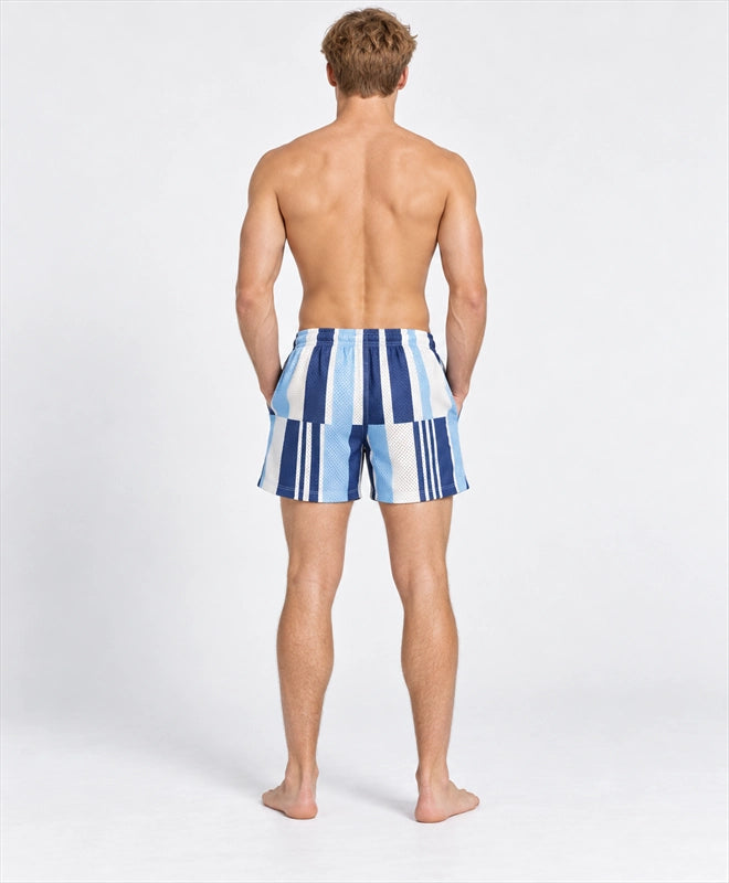 YELSOO men's Sailcloth Stripes Mesh Shorts — back model view